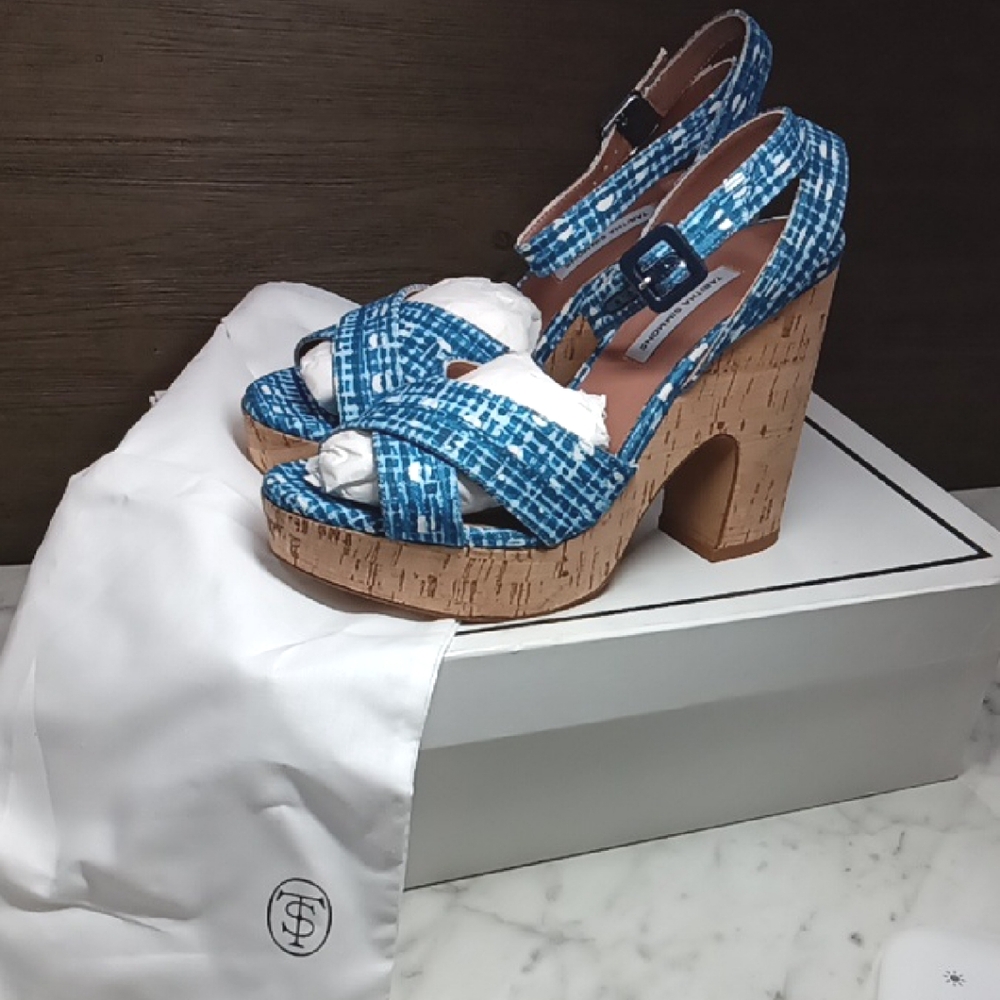 Tabitha Simmons Women's Elena Crisscross Platform Wedge Sandals With White Bag